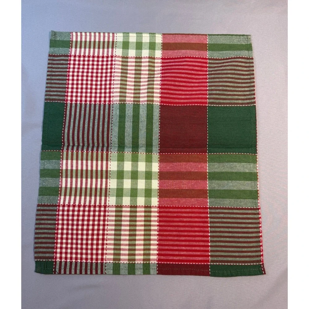 Set of 8 Plaid Cloth Napkins Christmas‎ Holiday Green Red Festive Country Chic